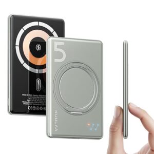 batterie externe magnétique 5000mah avec charge rapide 30w, port usb-c et support intégré. compatible avec iphone 12 à 16 pour une recharge pratique et efficace en déplacement.